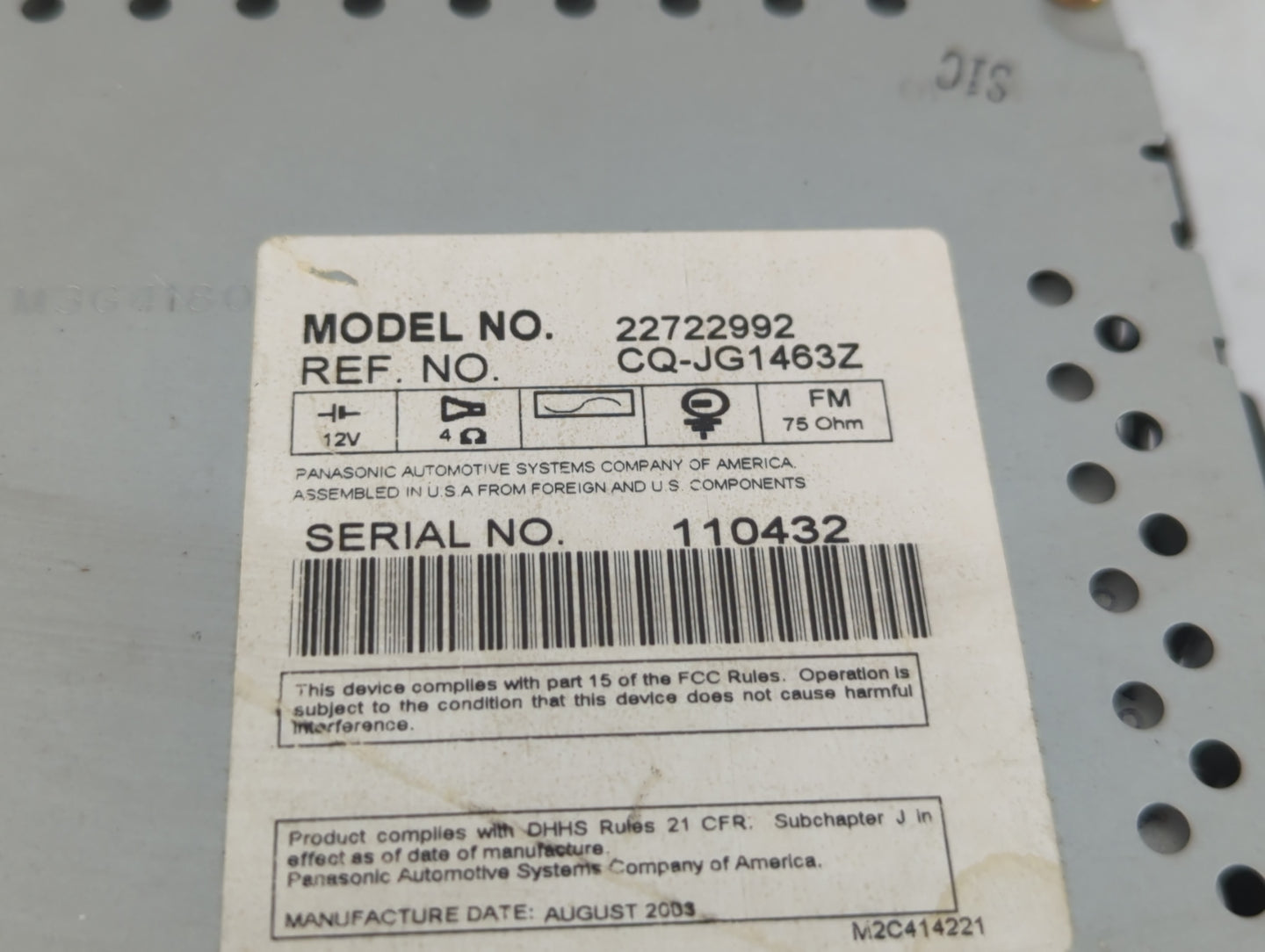 2004 Saturn Ion Radio AM FM Cd Player Receiver Replacement P/N:22722992 Fits OEM Used Auto Parts - Oemusedautoparts1.com