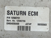 2004-2005 Saturn Ion PCM Engine Control Computer ECU ECM PCU OEM P/N:12580751 Fits Fits 2004 2005 OEM Used Auto Parts - Oemu