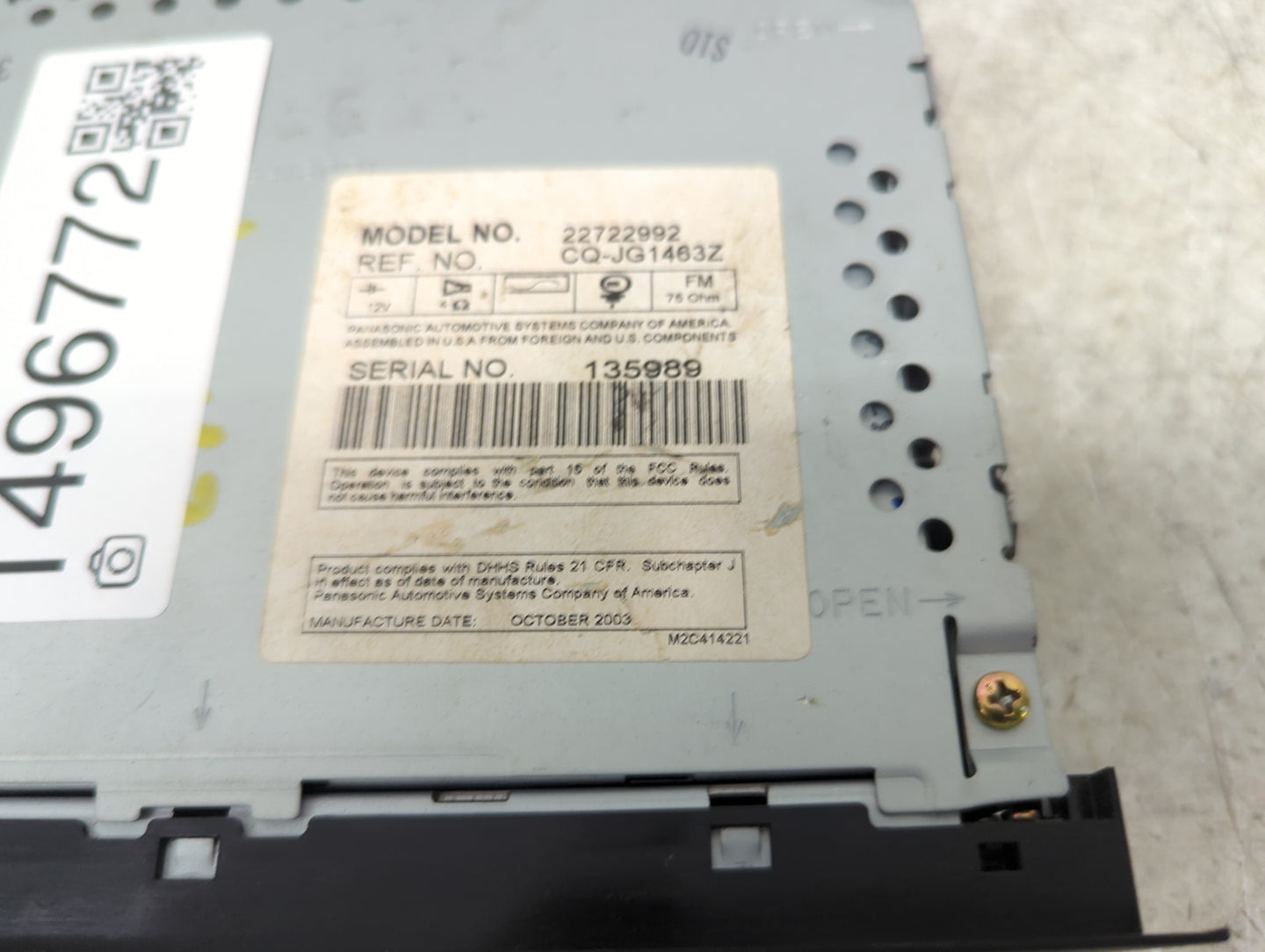 2004 Saturn Vue Radio AM FM Cd Player Receiver Replacement P/N:22722992 CQ-JG1463Z Fits OEM Used Auto Parts - Oemusedautopar
