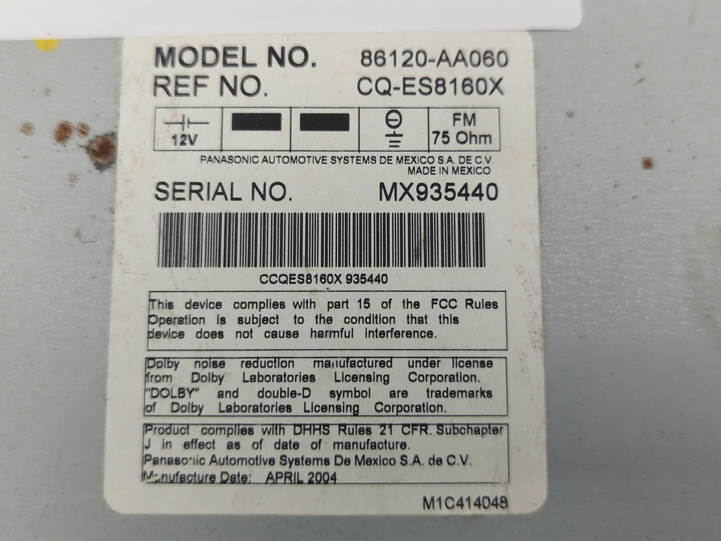 2002-2004 Toyota Camry Radio AM FM Cd Player Receiver Replacement P/N:86120-AA060 Fits Fits 2002 2003 2004 OEM Used Auto Par