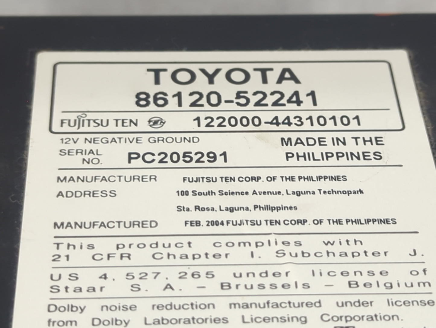 2004-2007 Toyota Highlander Radio AM FM Cd Player Receiver Replacement P/N:86120-52241 122000-44310101 Fits OEM Used Auto Pa