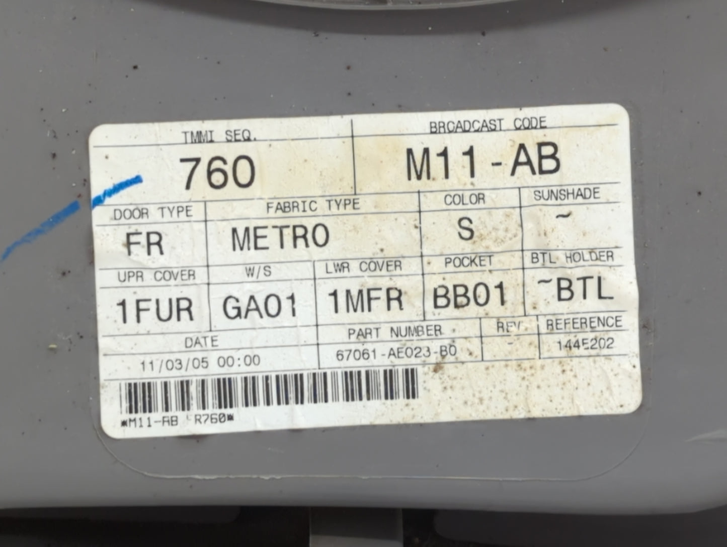 2004 Toyota Sienna Rear Right Passenger Interior Door Panel Trim Grey - Oemusedautoparts1.com