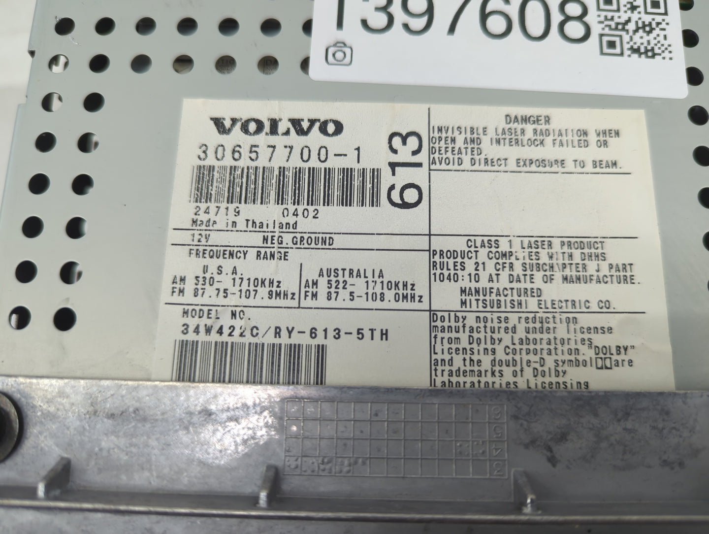 2001-2005 Volvo S60 Radio AM FM Cd Player Receiver Replacement P/N:9491217 30657700-1 Fits Fits 2001 2002 2003 2004 2005 OEM