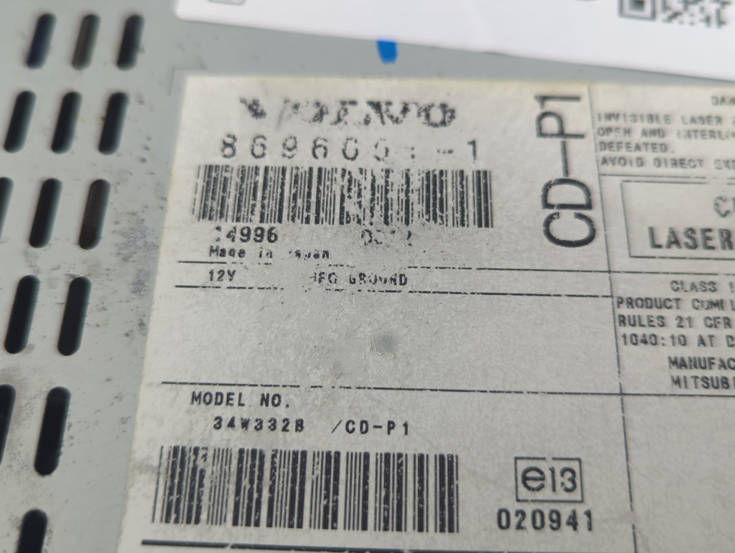 2004 Volvo V40 Radio AM FM Cd Player Receiver Replacement Fits Fits 2005 2006 OEM Used Auto Parts - Oemusedautoparts1.com