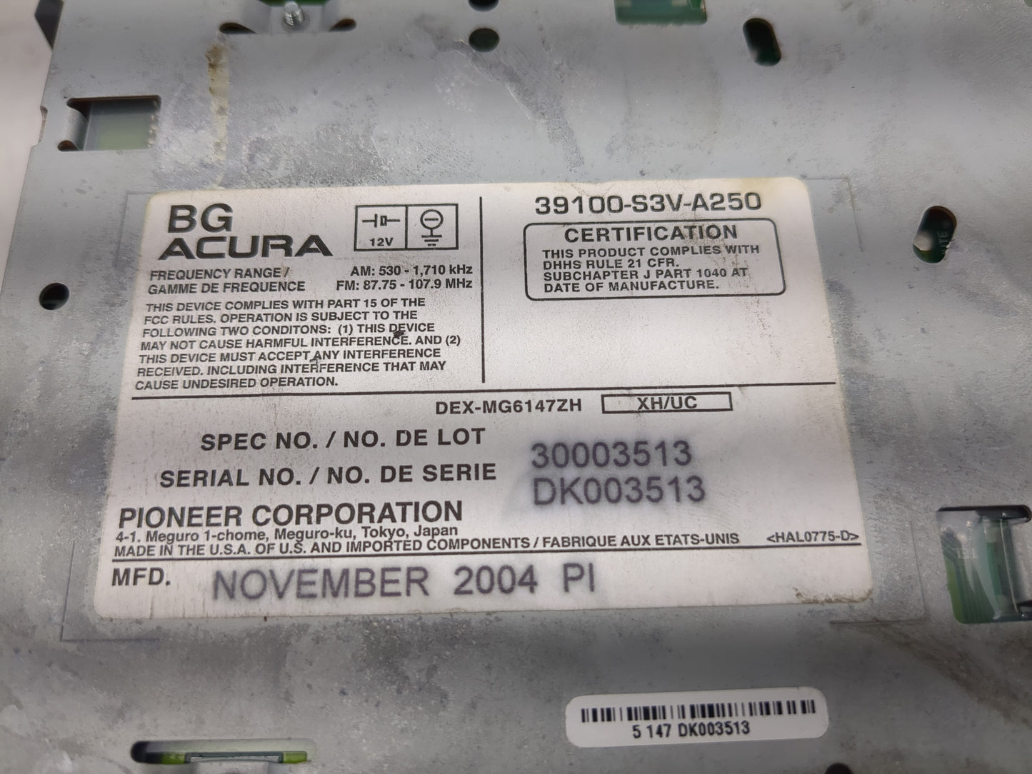 2005-2006 Acura Mdx Radio AM FM Cd Player Receiver Replacement P/N:39100-S3V-A250 Fits Fits 2005 2006 OEM Used Auto Parts - 