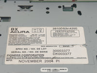2005-2006 Acura Mdx Radio AM FM Cd Player Receiver Replacement P/N:39100-S3V-A350 DEX-MG6047ZH Fits Fits 2005 2006 OEM Used 