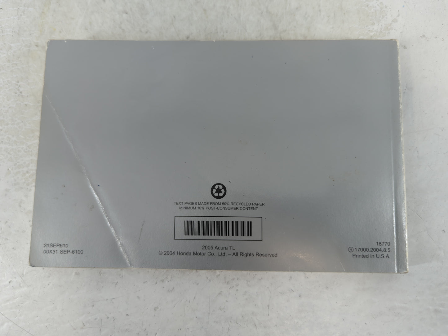 2005 Acura Tl Owners Manual Book Guide P/N:00X31-SEP-6100 31SEP610 OEM Used Auto Parts - Oemusedautoparts1.com