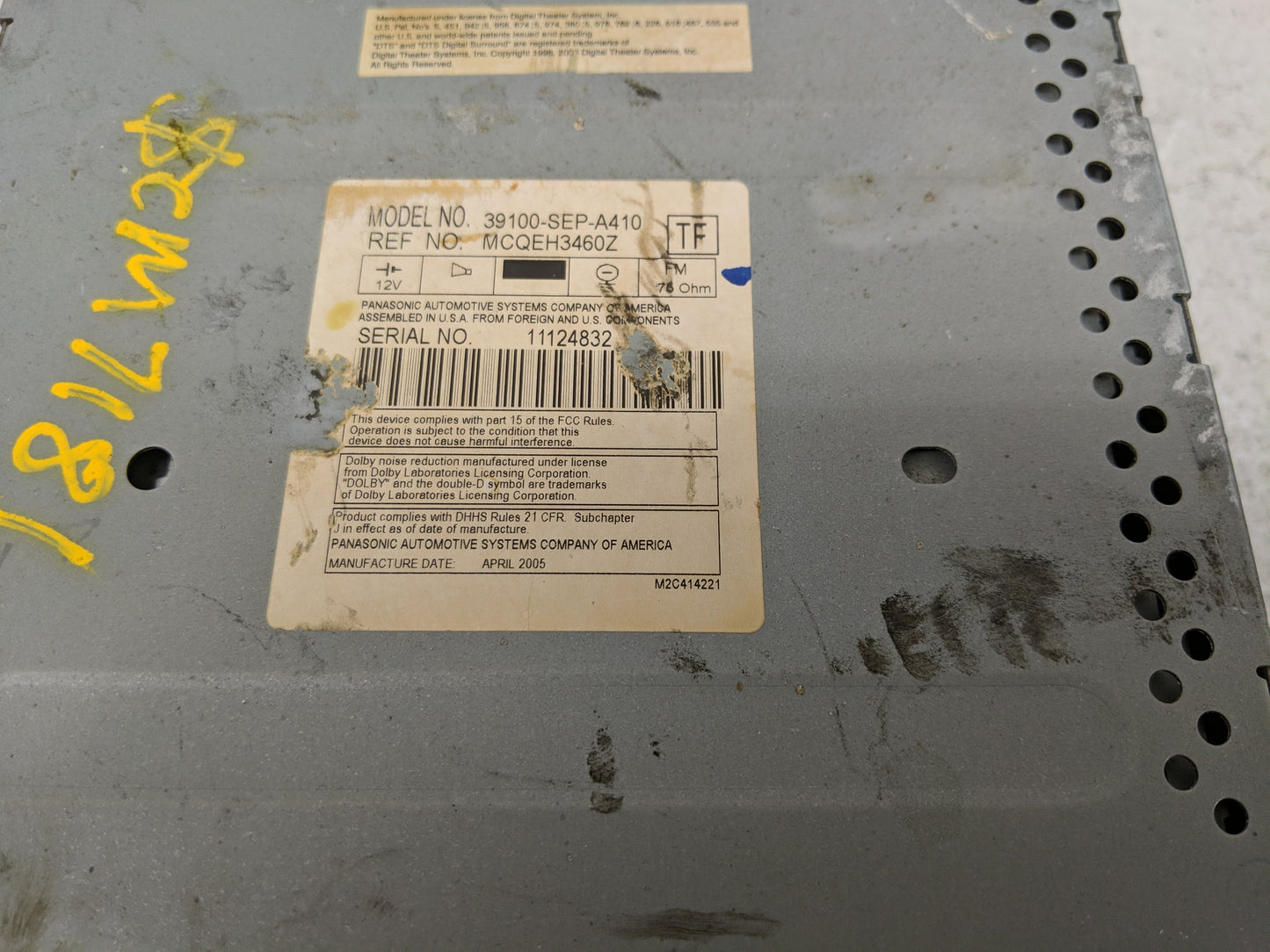 2004-2006 Acura Tl Radio AM FM Cd Player Receiver Replacement P/N:39100-SEP-A410 Fits Fits 2004 2005 2006 OEM Used Auto Part