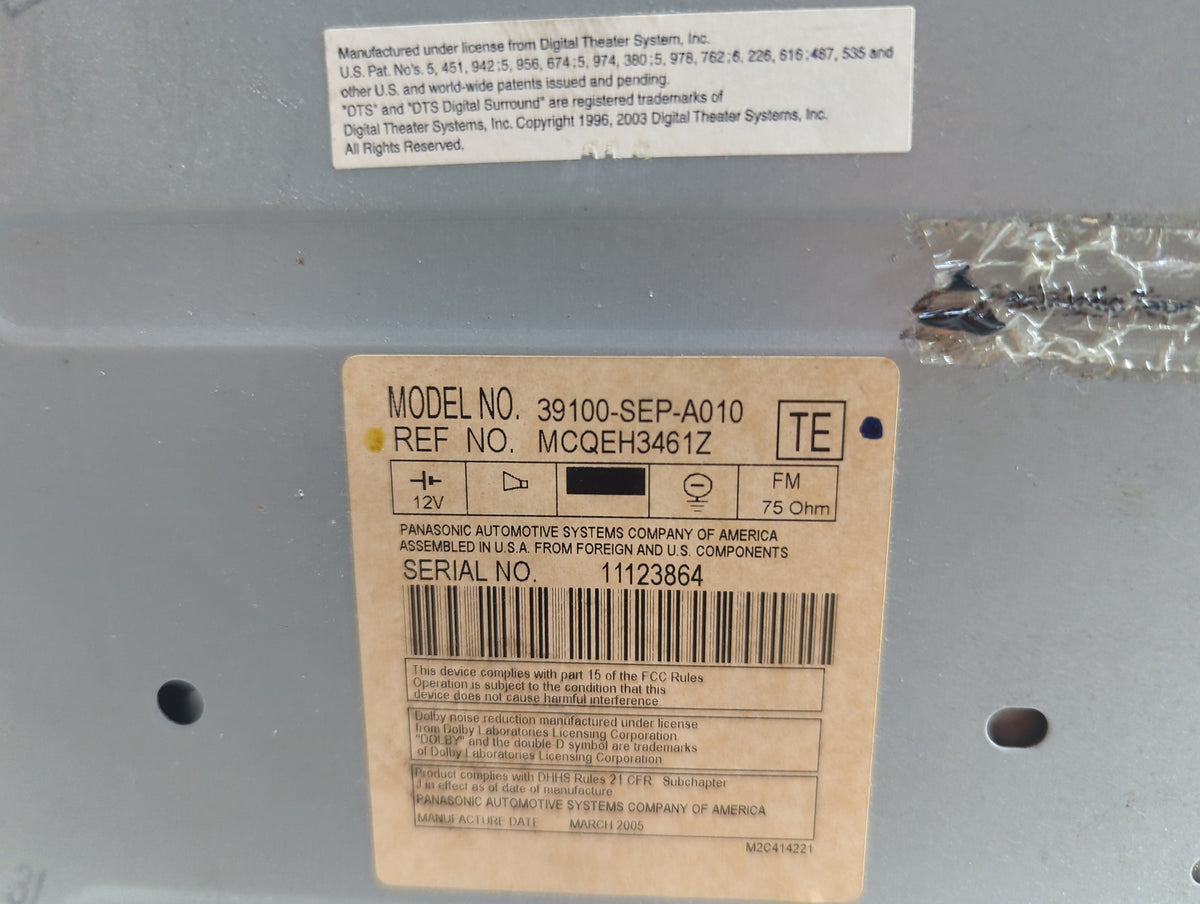 2004-2006 Acura Tl Radio AM FM Cd Player Receiver Replacement P/N:39100-SEP-A010 MCQEH3461Z Fits Fits 2004 2005 2006 OEM Use