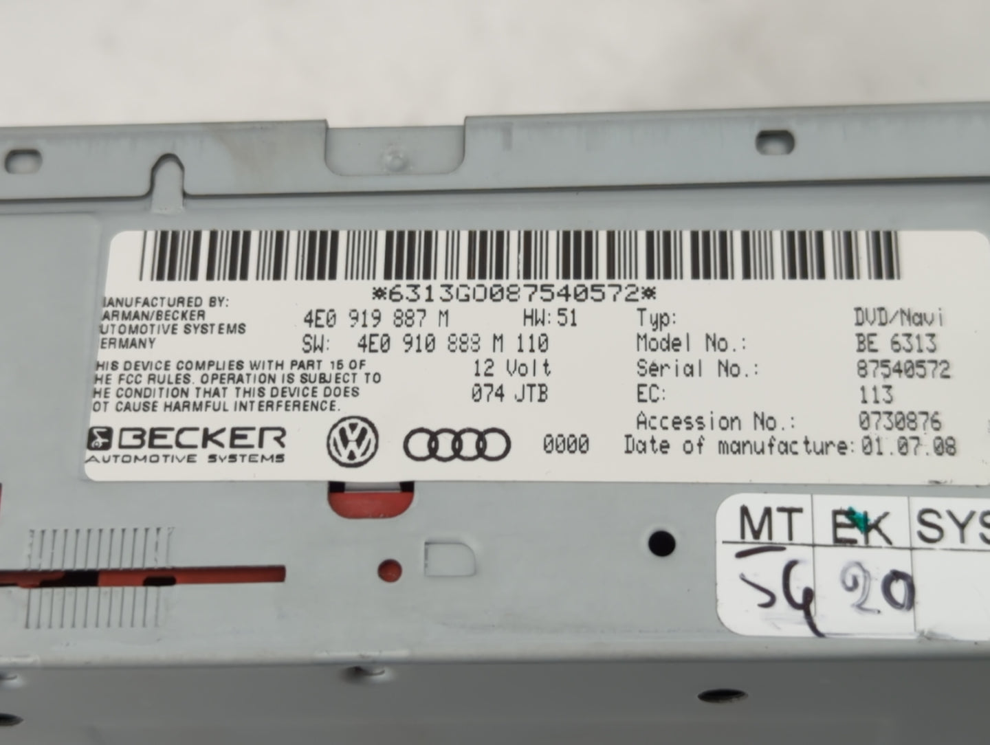 2005 Audi A6 Radio AM FM Cd Player Receiver Replacement P/N:4E0 919 887 M Fits OEM Used Auto Parts - Oemusedautoparts1.com