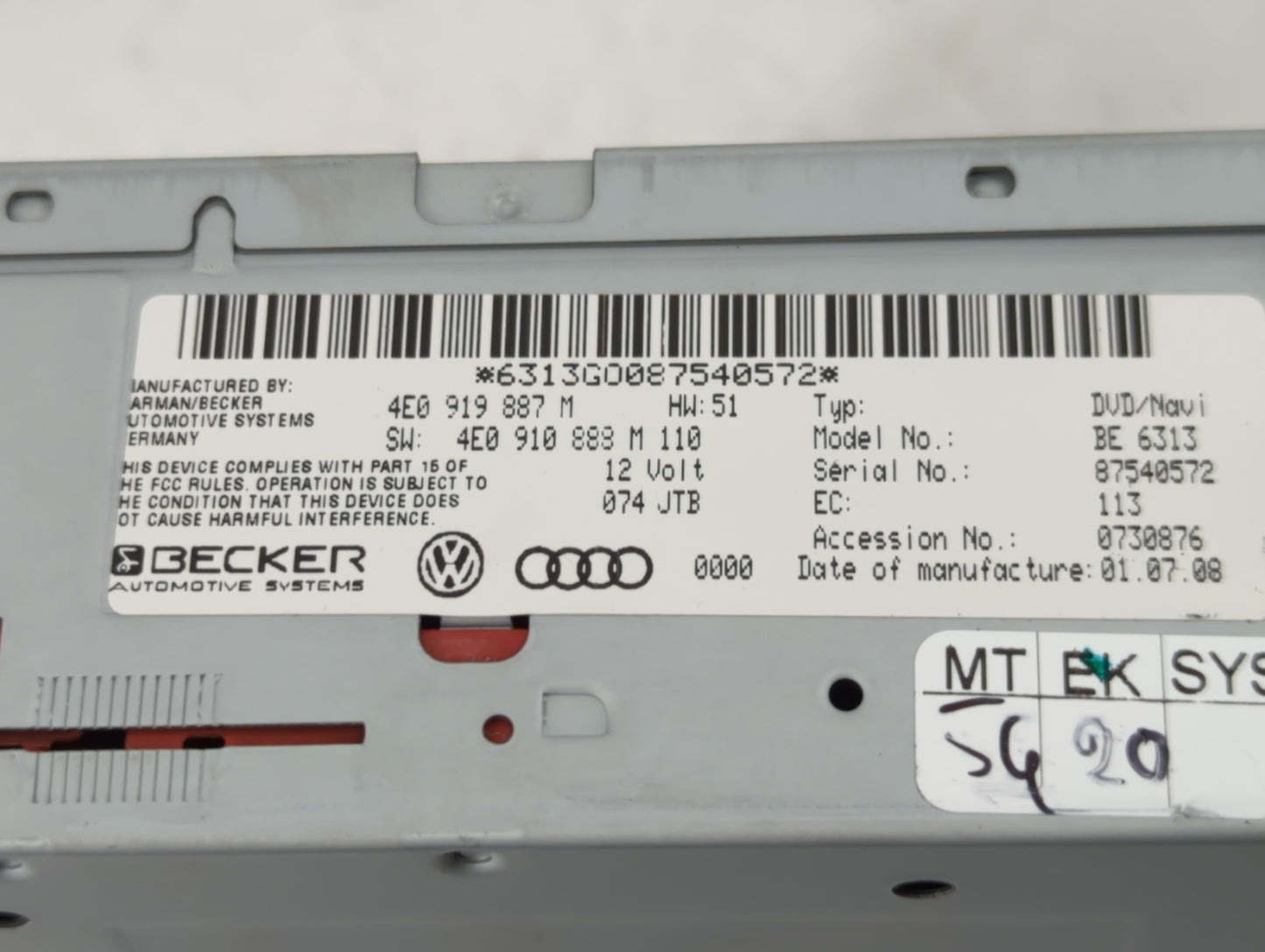 2005 Audi A6 Radio AM FM Cd Player Receiver Replacement P/N:4E0 919 887 M Fits OEM Used Auto Parts - Oemusedautoparts1.com