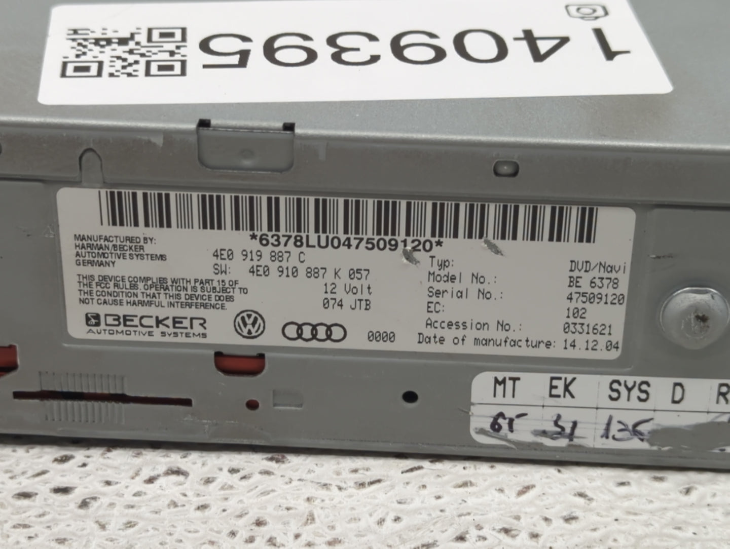 2005 Audi A6 Am Fm Cd Player Radio Receiver - Oemusedautoparts1.com