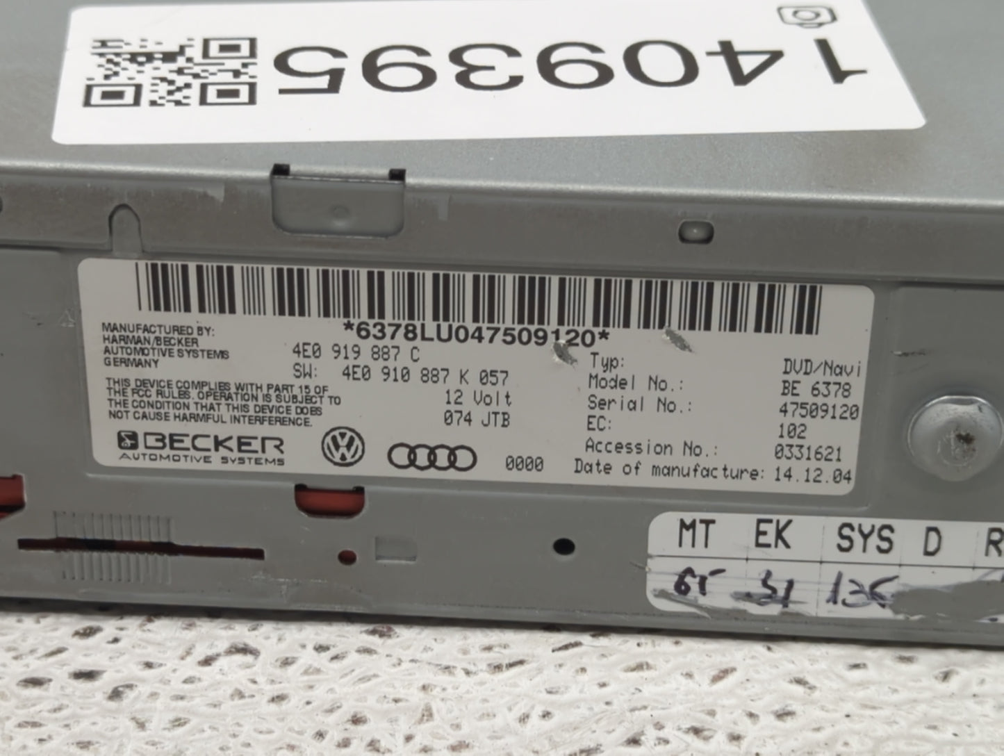 2005 Audi A6 Am Fm Cd Player Radio Receiver - Oemusedautoparts1.com