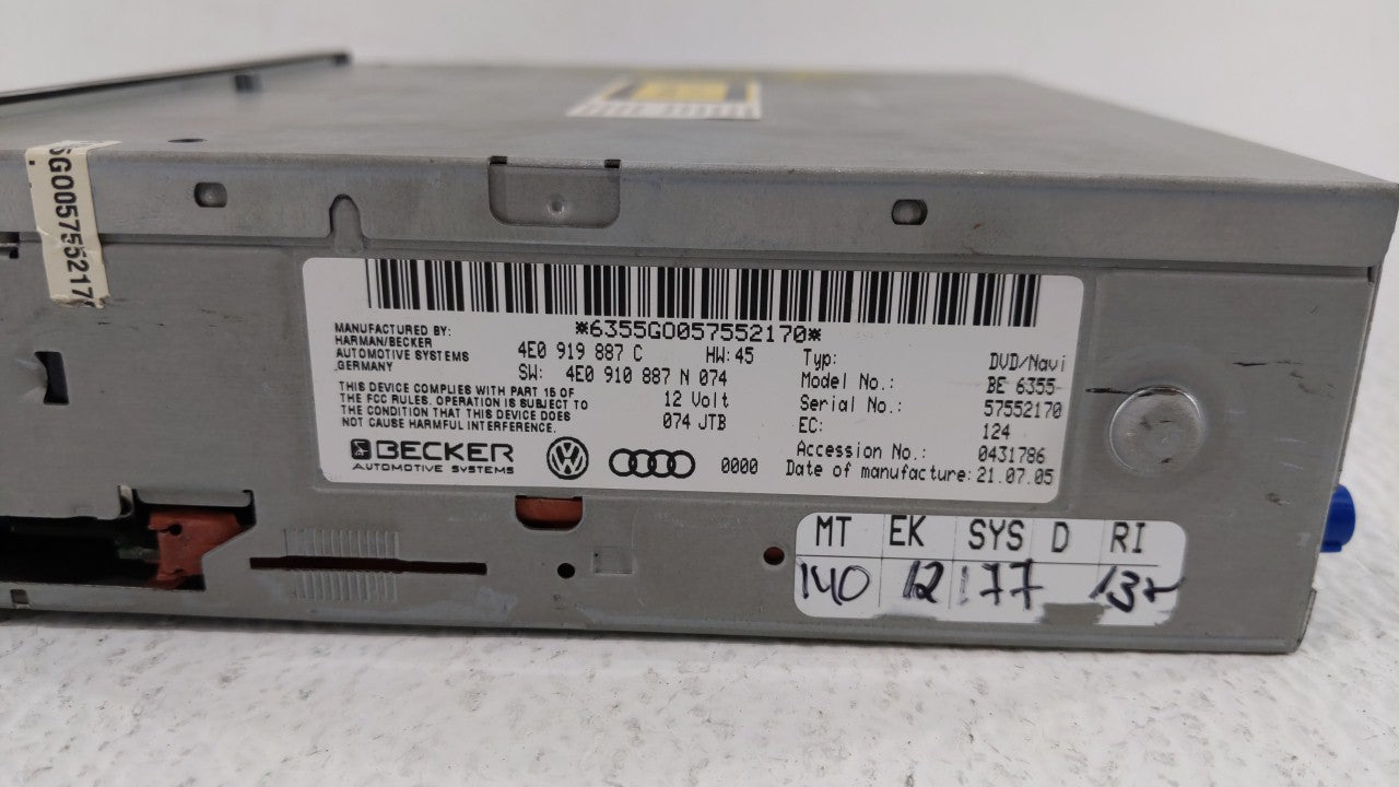 2005 Audi A6 Radio AM FM Cd Player Receiver Replacement P/N:4E0 919 887 C 6378BK057516112 Fits OEM Used Auto Parts - Oemused