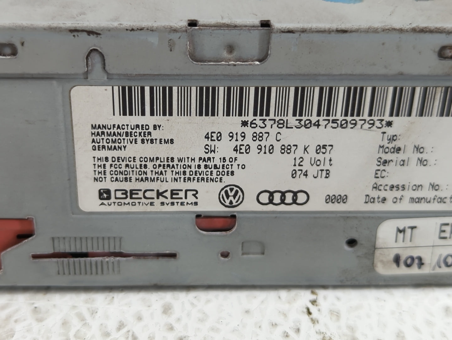 2005 Audi A6 Radio AM FM Cd Player Receiver Replacement P/N:4E0 919 887 C 6378BK057516112 Fits OEM Used Auto Parts - Oemused