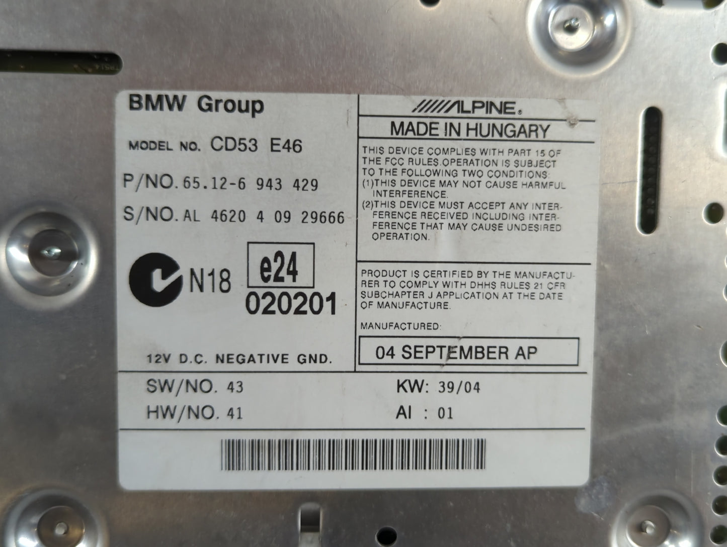 2005 Bmw 330i Radio AM FM Cd Player Receiver Replacement P/N:E24020201 Fits OEM Used Auto Parts - Oemusedautoparts1.com