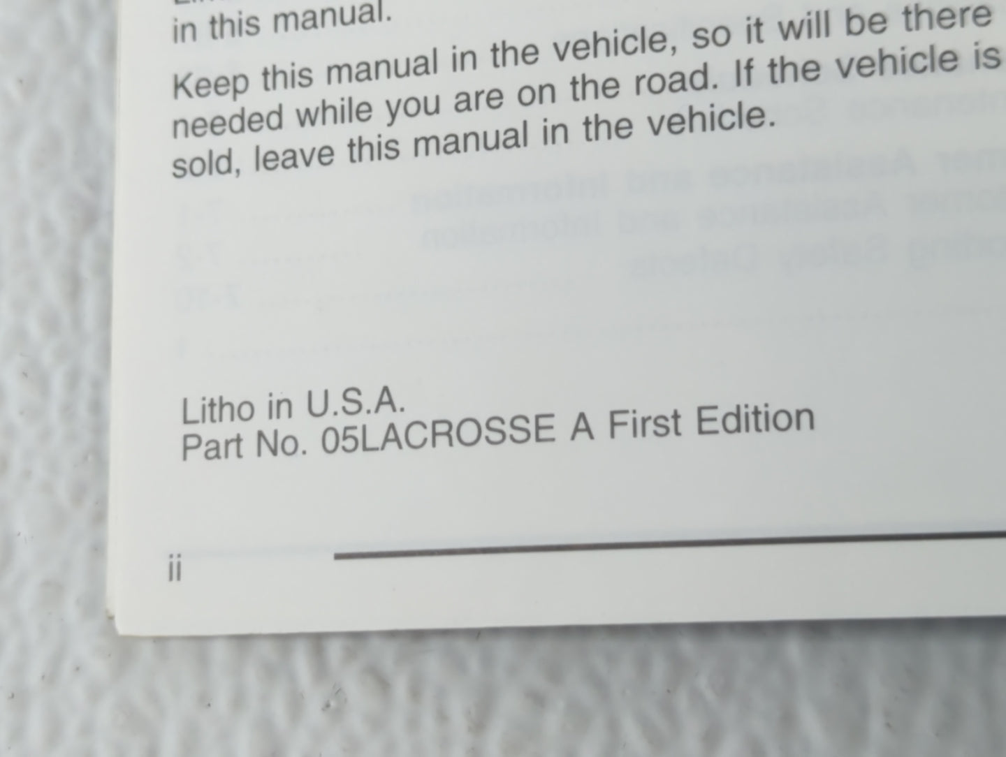 2005 Buick Lacrosse Owners Manual Book Guide P/N:05LACROSSE OEM Used Auto Parts - Oemusedautoparts1.com