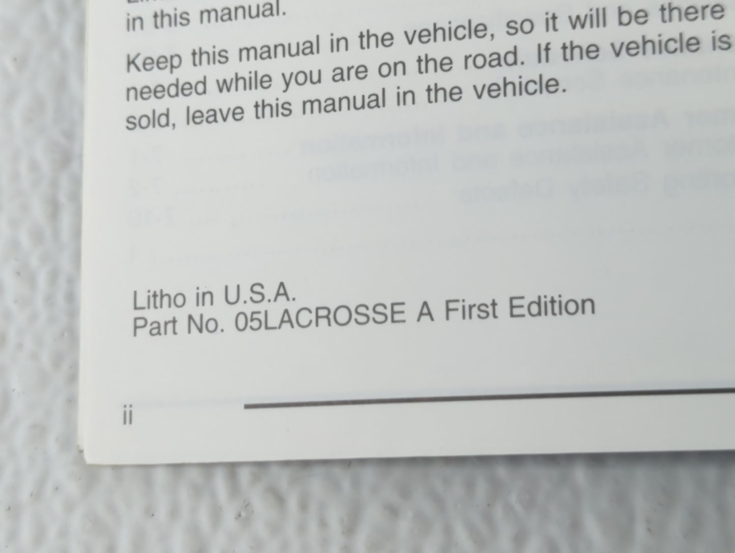 2005 Buick Lacrosse Owners Manual Book Guide P/N:05LACROSSE OEM Used Auto Parts - Oemusedautoparts1.com