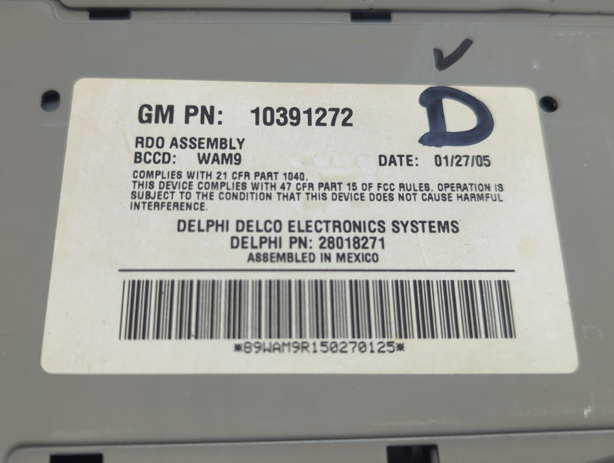 2005-2007 Buick Lacrosse Radio AM FM Cd Player Receiver Replacement P/N:10391272 Fits 2005 2006 2007 OEM Used Auto Parts - O