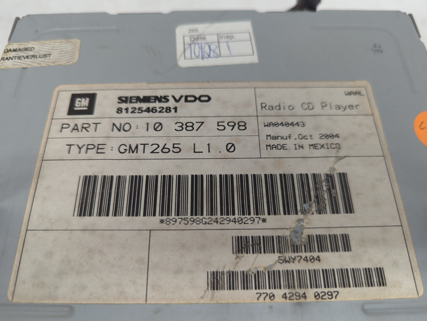 2004-2007 Cadillac Cts Radio AM FM Cd Player Receiver Replacement P/N:10 387 598 Fits Fits 2004 2005 2006 2007 OEM Used Auto