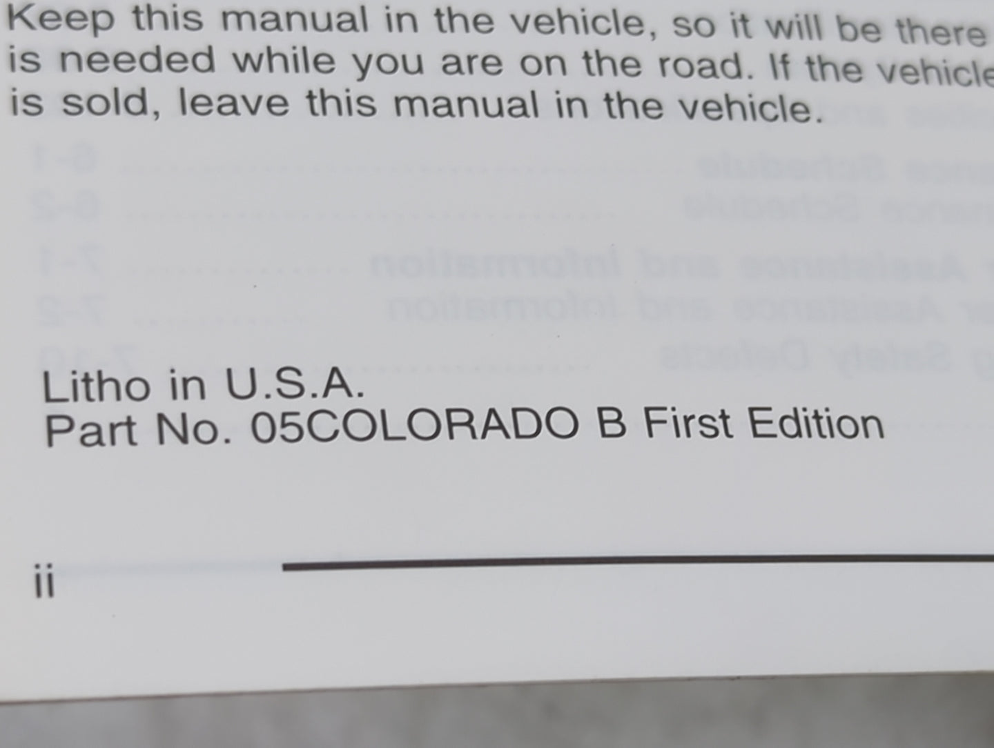 2005 Chevrolet Colorado Owners Manual Book Guide P/N:05COLORADO OEM Used Auto Parts - Oemusedautoparts1.com