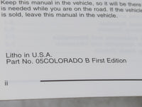 2005 Chevrolet Colorado Owners Manual Book Guide P/N:05COLORADO OEM Used Auto Parts - Oemusedautoparts1.com