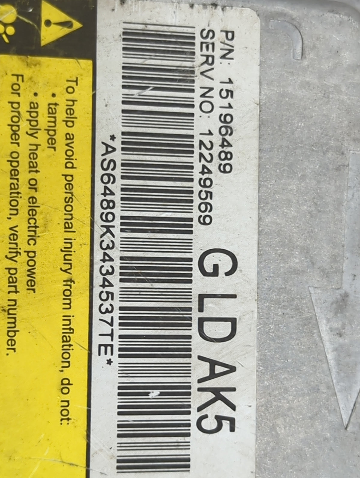 2005 Chevrolet Express 1500 Safety Restraint Srs Airbag Control Module - Oemusedautoparts1.com