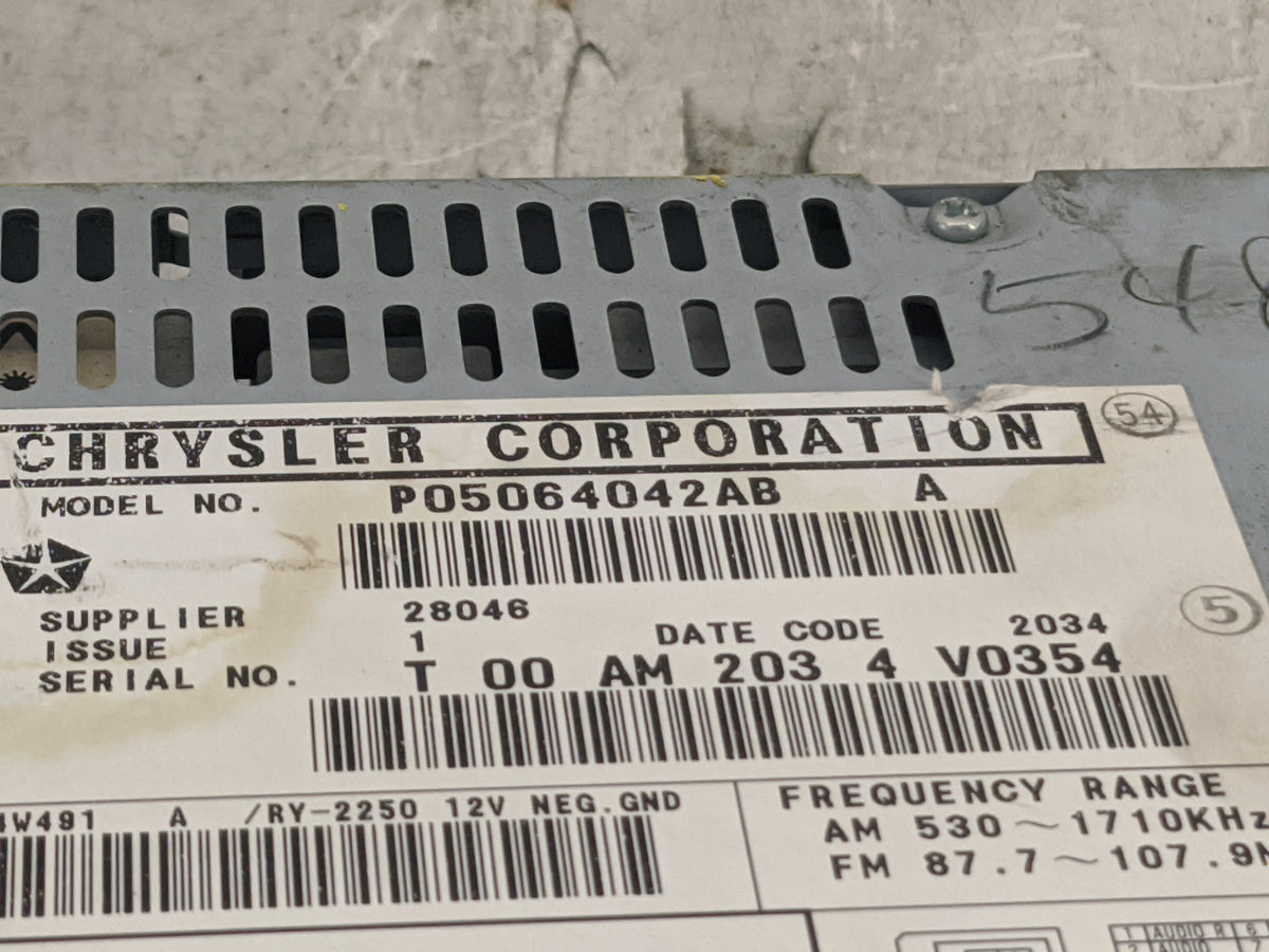 2005 Chrysler Town and Country Radio AM FM Cd Player Receiver Replacement P/N:P05064042AB Fits Fits 2002 2003 2004 2006 2007
