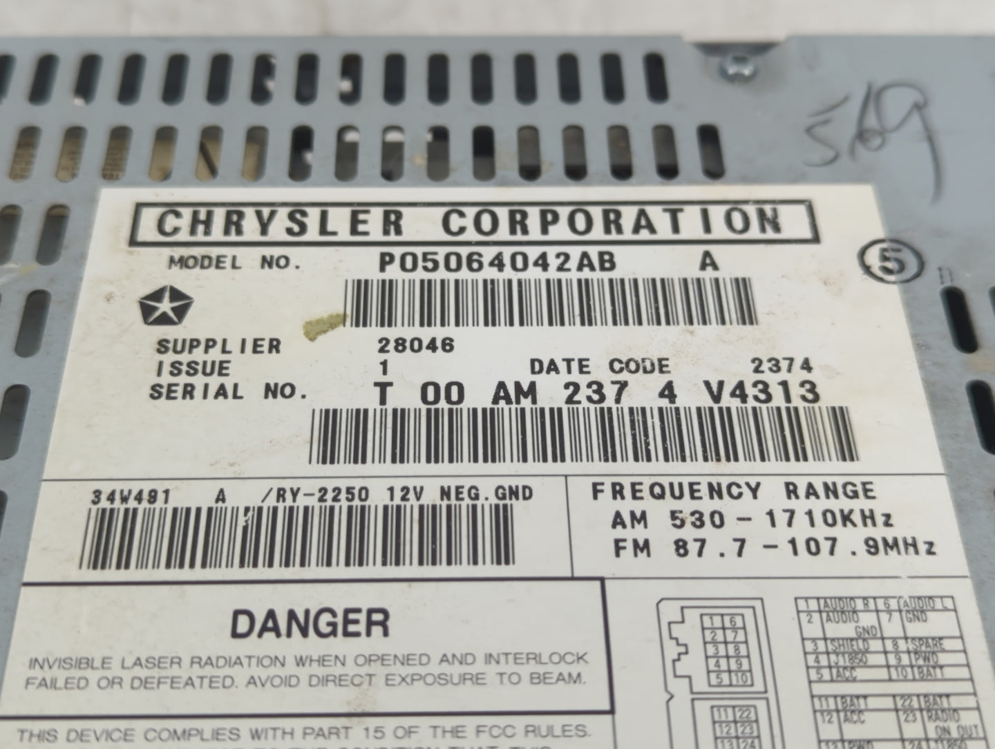 2005 Dodge Grand Caravan Radio AM FM Cd Player Receiver Replacement P/N:P05064042AB Fits Fits 2006 2007 OEM Used Auto Parts 