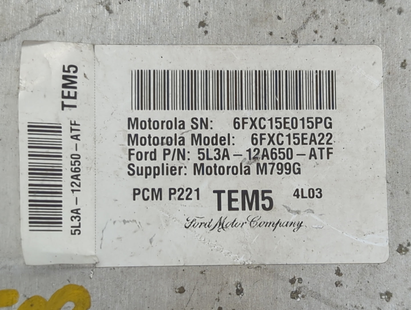 2005 Ford F150 PCM Engine Control Computer ECU ECM PCU OEM P/N:5L3A-12A650-ATF 6FXC15EA22, 6FXC15E015PG Fits OEM Used Auto P