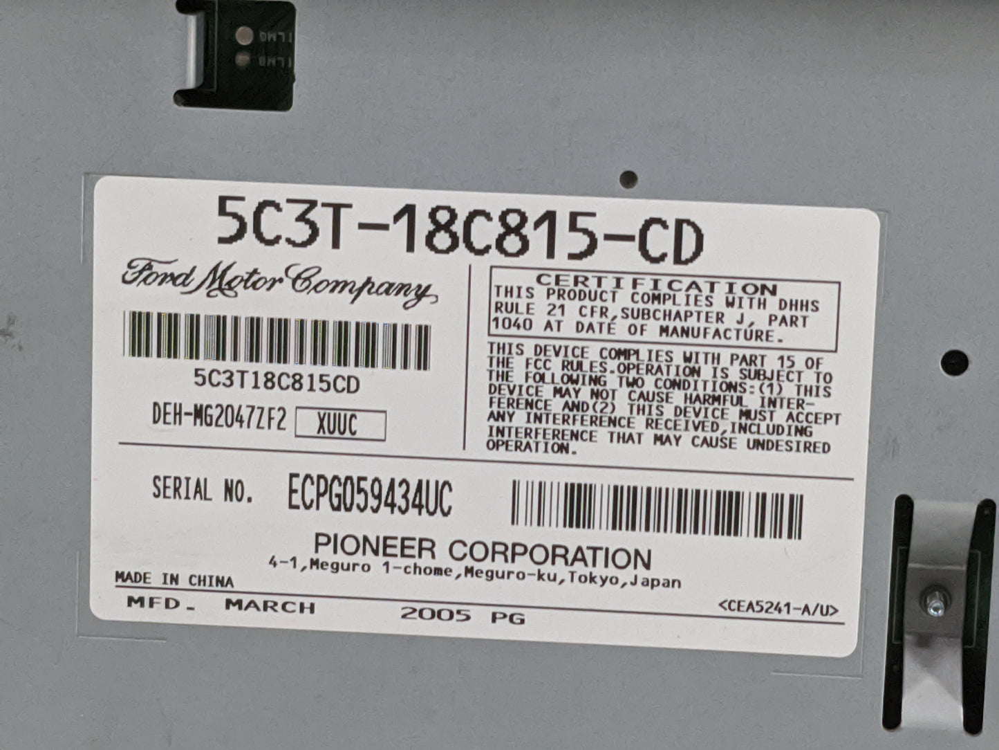 2005 Ford F250sd Radio AM FM Cd Player Receiver Replacement P/N:5C3T-18C815-CD DEH-MG2047ZF2 Fits OEM Used Auto Parts - Oemu
