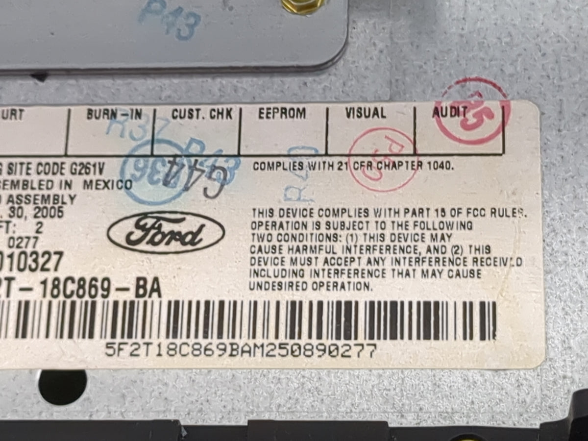 2005 Ford Freestar Radio AM FM Cd Player Receiver Replacement P/N:5F2T-18C869-BA 5F2T18C869BAM250890277 Fits OEM Used Auto P