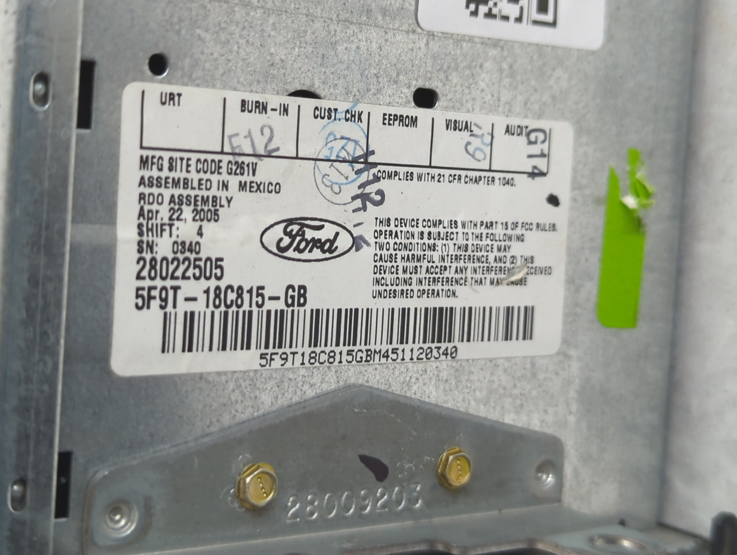 2005 Ford Freestyle Radio AM FM Cd Player Receiver Replacement P/N:5F9T-18C815-GB Fits OEM Used Auto Parts - Oemusedautopart