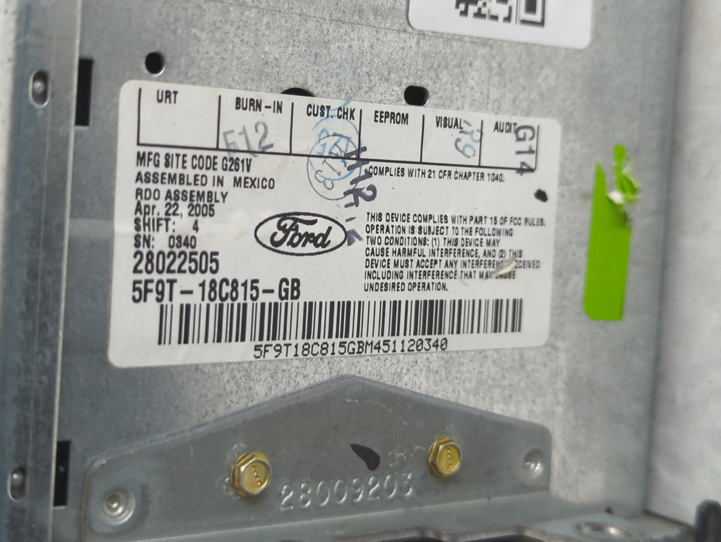 2005 Ford Freestyle Radio AM FM Cd Player Receiver Replacement P/N:5F9T-18C815-GB Fits OEM Used Auto Parts - Oemusedautopart