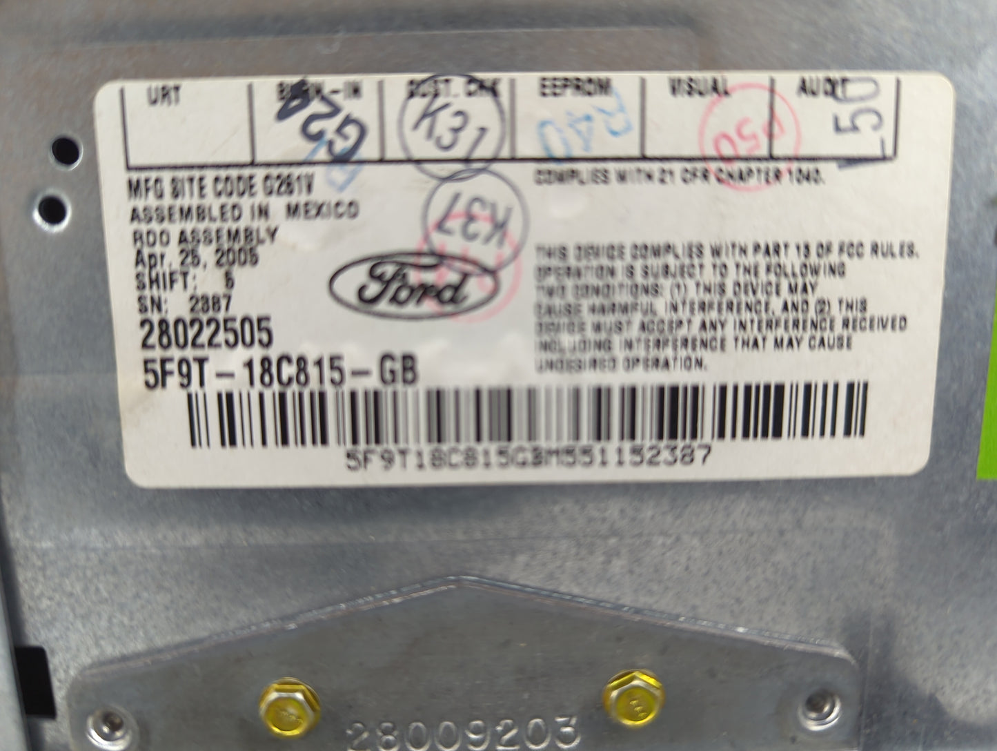 2005 Ford Freestyle Radio AM FM Cd Player Receiver Replacement P/N:5F9T-18C815-GB Fits OEM Used Auto Parts - Oemusedautopart