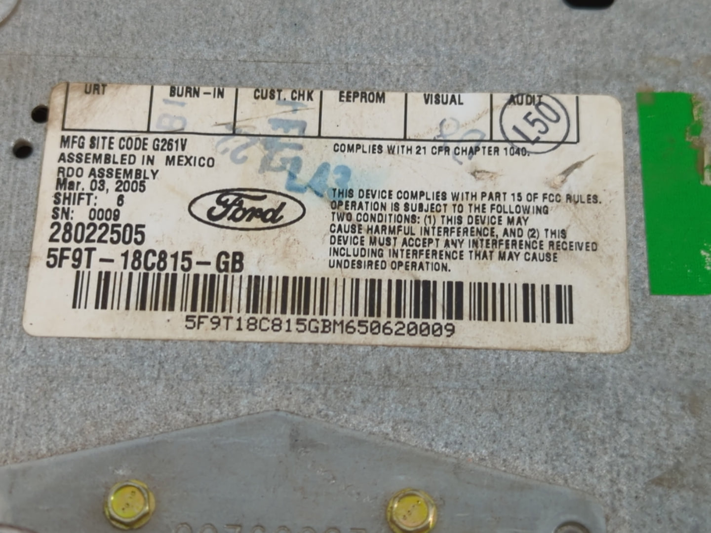 2005 Ford Freestyle Radio AM FM Cd Player Receiver Replacement P/N:5F9T-18C815-GB Fits OEM Used Auto Parts - Oemusedautopart