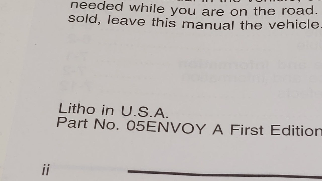 2005 Gmc Envoy Owners Manual Book Guide OEM Used Auto Parts - Oemusedautoparts1.com