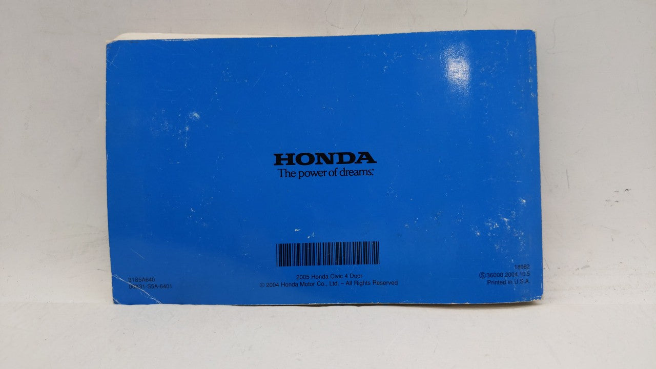 2005 Honda Civic Owners Manual Book Guide OEM Used Auto Parts - Oemusedautoparts1.com