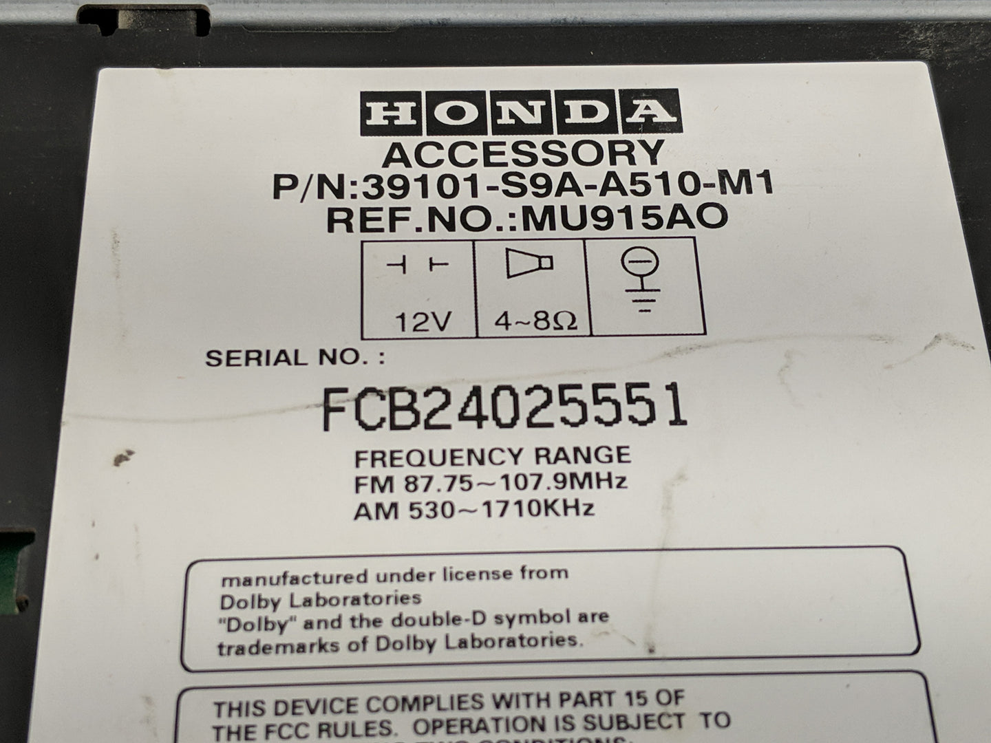 2005-2006 Honda Cr-V Radio AM FM Cd Player Receiver Replacement P/N:39101-S9A-A510-M1 Fits Fits 2005 2006 OEM Used Auto Part