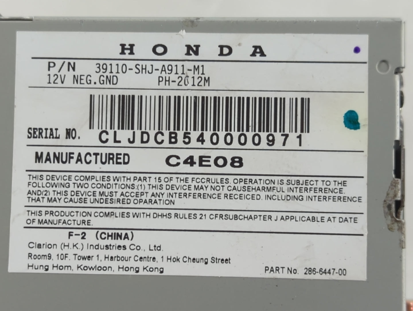 2005 Honda Odyssey Radio AM FM Cd Player Receiver Replacement Fits OEM Used Auto Parts - Oemusedautoparts1.com