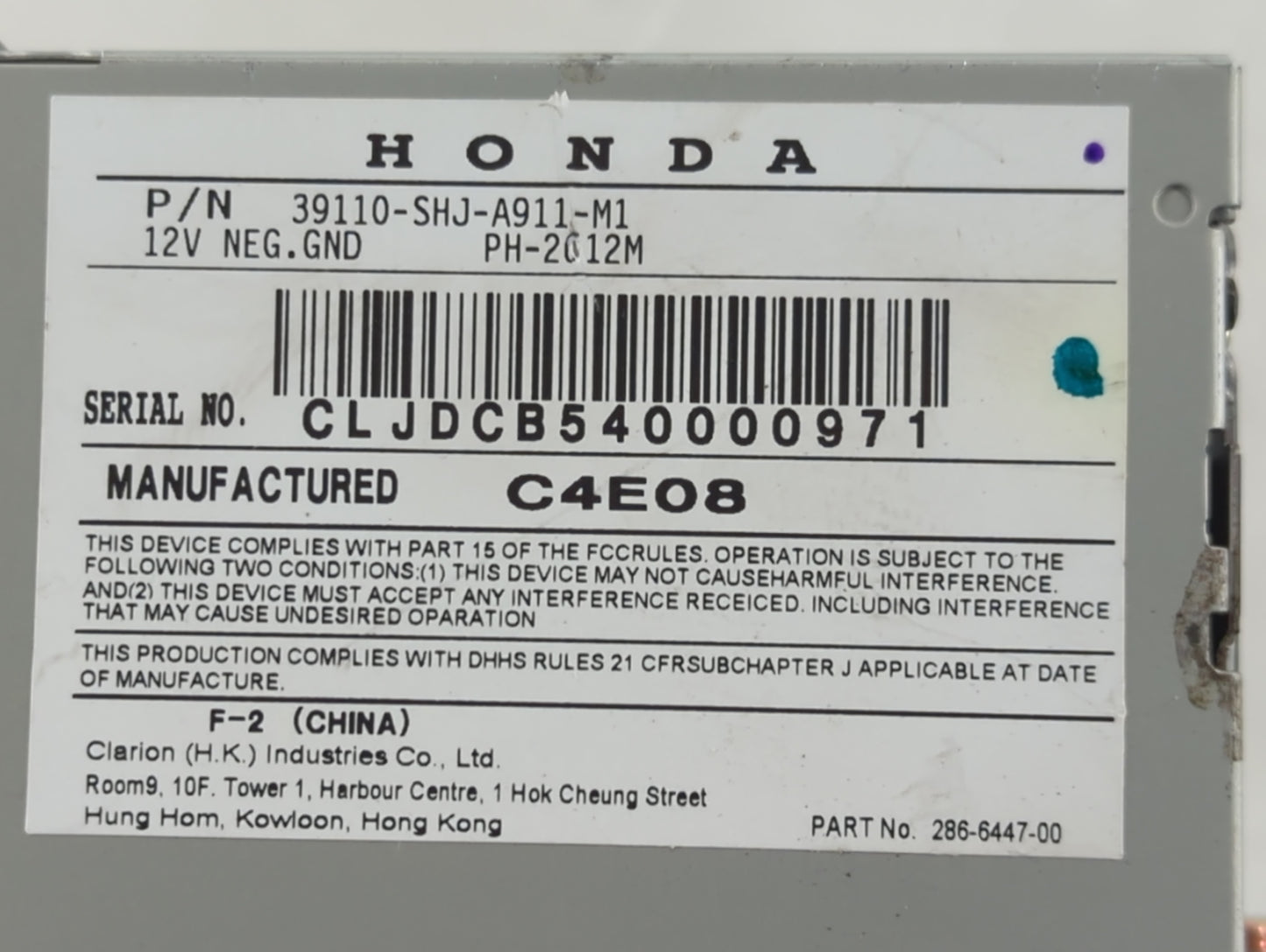 2005 Honda Odyssey Radio AM FM Cd Player Receiver Replacement Fits OEM Used Auto Parts - Oemusedautoparts1.com