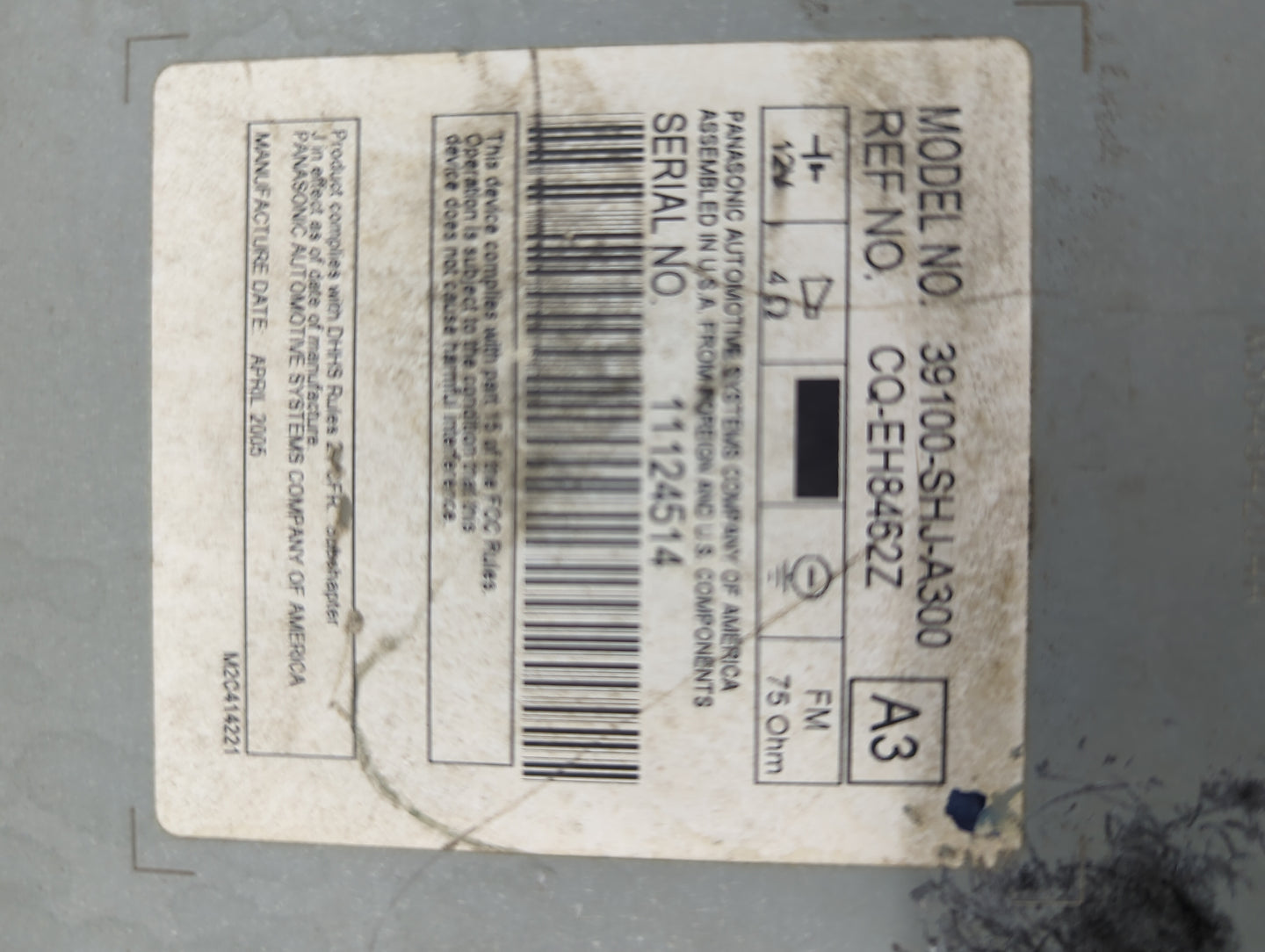 2005-2010 Honda Odyssey Radio AM FM Cd Player Receiver Replacement P/N:39100-SHJ-A300 CQ-EH8462Z Fits OEM Used Auto Parts - 