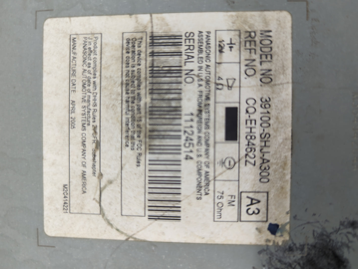2005-2010 Honda Odyssey Radio AM FM Cd Player Receiver Replacement P/N:39100-SHJ-A300 CQ-EH8462Z Fits OEM Used Auto Parts - 