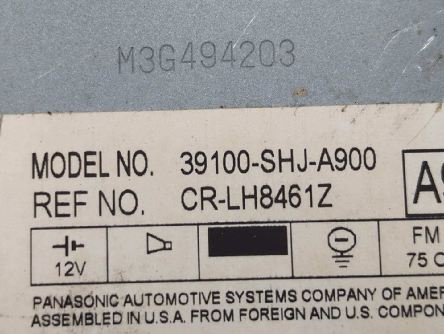 2005-2010 Honda Odyssey Radio AM FM Cd Player Receiver Replacement P/N:M3G494203 39100-SHJ-A900 Fits OEM Used Auto Parts - O