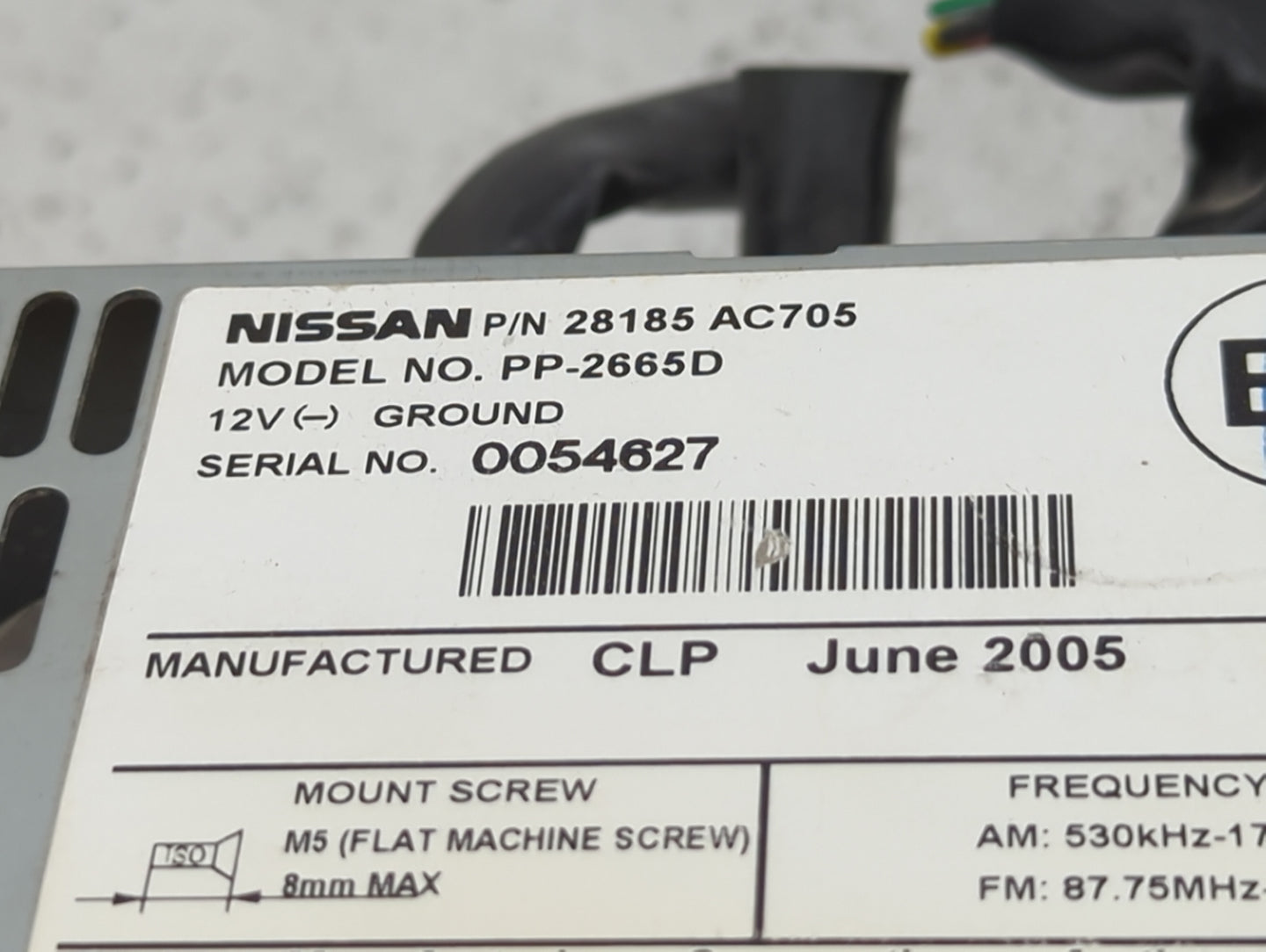 2005 Infiniti G35 Radio AM FM Cd Player Receiver Replacement P/N:28185 AC705 Fits OEM Used Auto Parts - Oemusedautoparts1.co