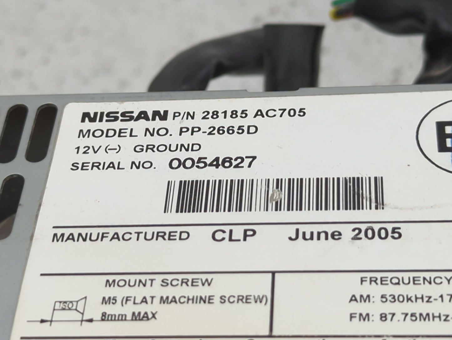 2005 Infiniti G35 Radio AM FM Cd Player Receiver Replacement P/N:28185 AC705 Fits OEM Used Auto Parts - Oemusedautoparts1.co