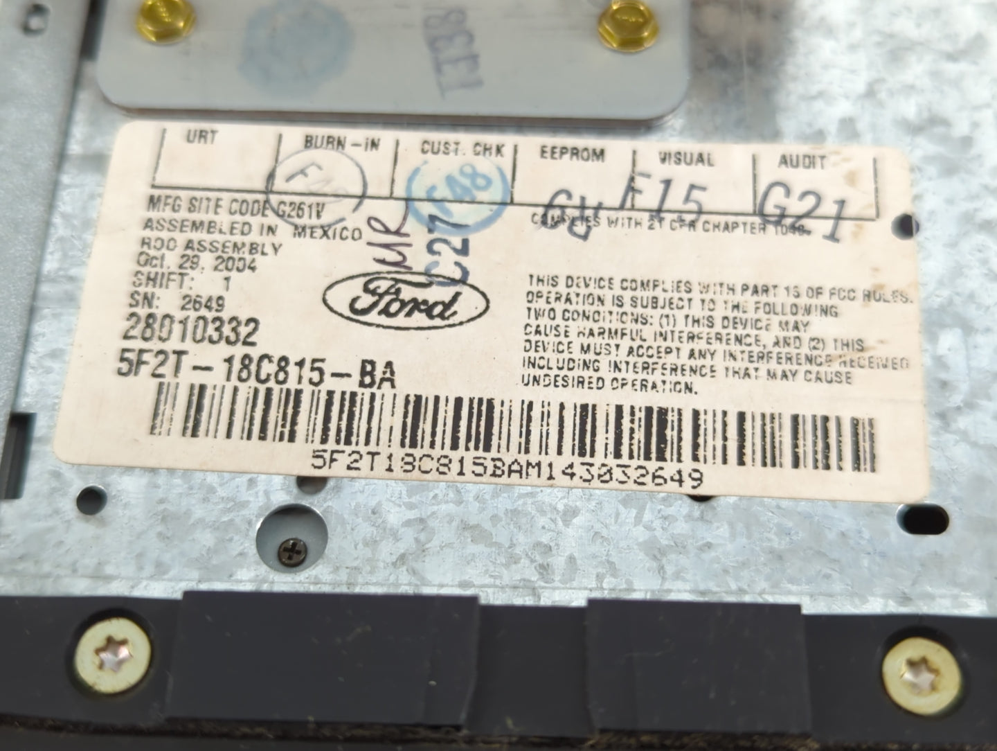 2004-2005 Mercury Monterey Radio AM FM Cd Player Receiver Replacement P/N:5F2T-18C815 BA Fits Fits 2004 2005 OEM Used Auto P