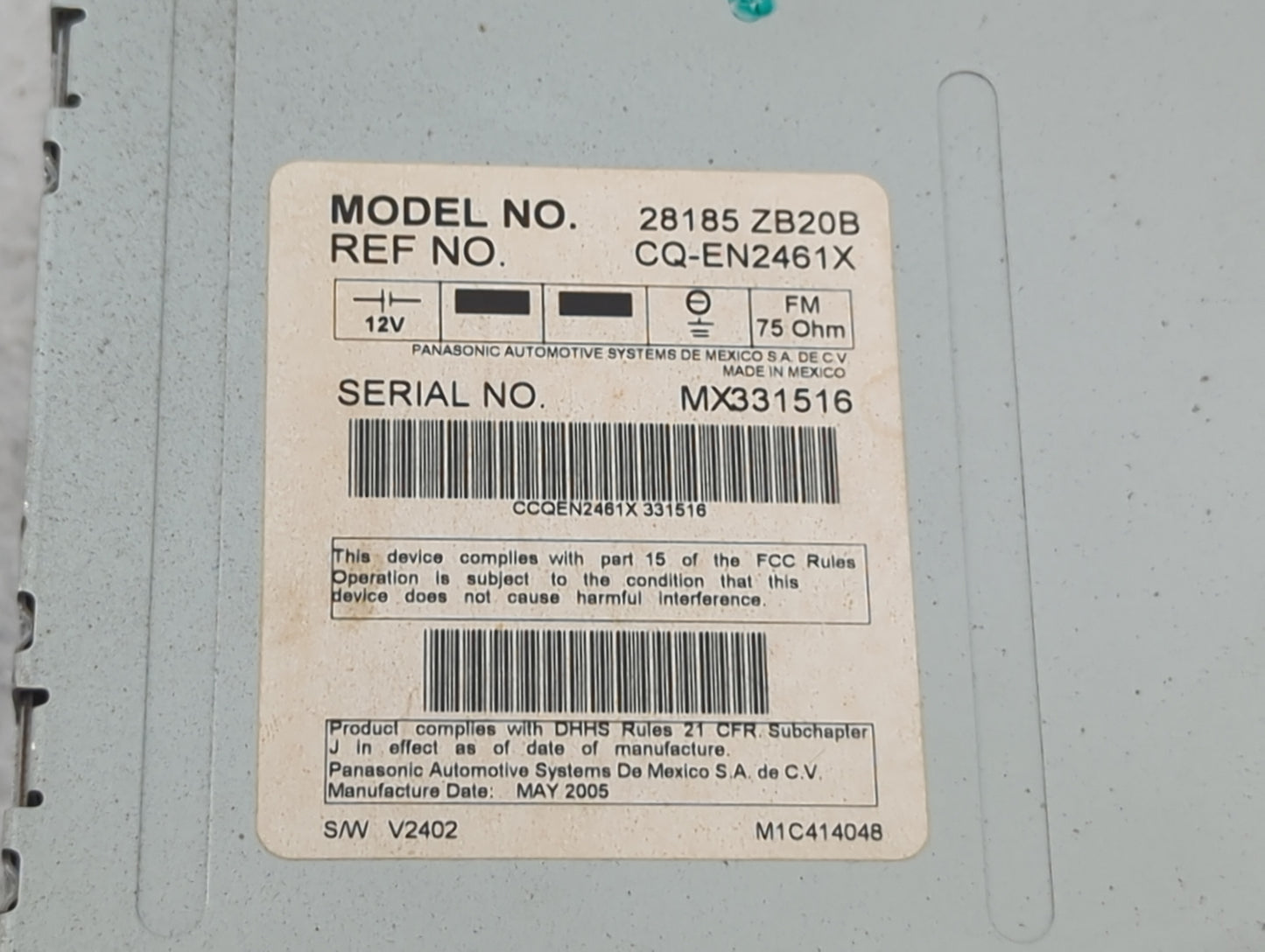 2005-2006 Nissan Altima Radio AM FM Cd Player Receiver Replacement P/N:28185 ZB20B CQ-EN2461X Fits Fits 2005 2006 OEM Used A