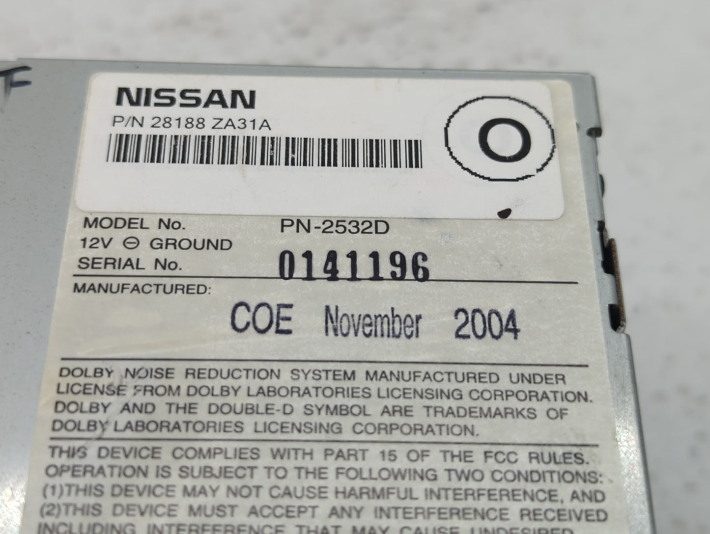 2005 Nissan Maxima Radio AM FM Cd Player Receiver Replacement P/N:28188 ZA31A 28188 ZA30A Fits OEM Used Auto Parts - Oemused