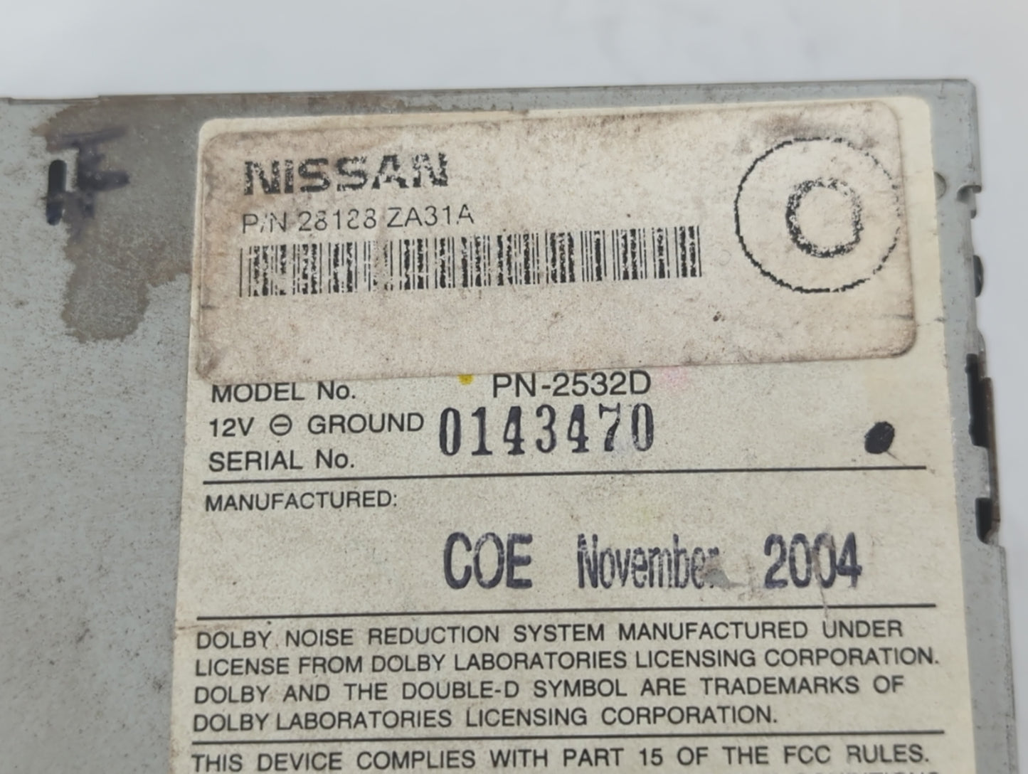 2005 Nissan Maxima Radio AM FM Cd Player Receiver Replacement P/N:28128 ZA31A 0143470, 2532D Fits OEM Used Auto Parts - Oemu